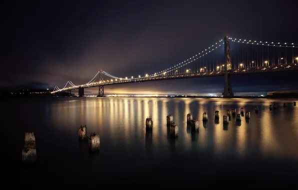 Picture night, bridge, the city, lights, river, San Francisco