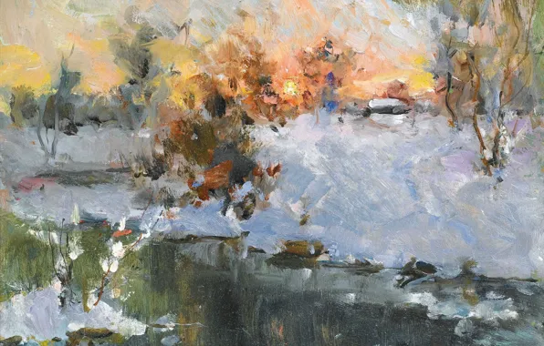 Picture nature, picture, Georgy Lapshin, Winter Landscape at Sunset, Georgy Lapshin