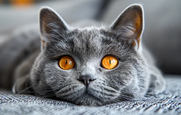 Cat, cat, look, pose, grey, portrait, lies, face