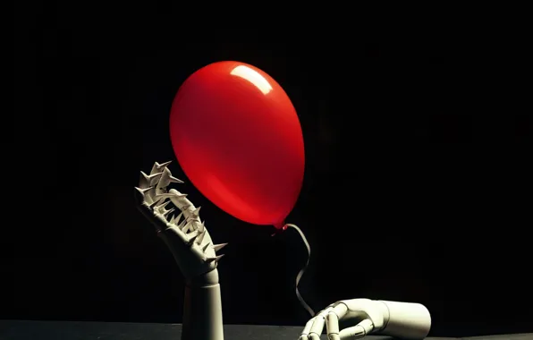 Red, spikes, brush, a balloon