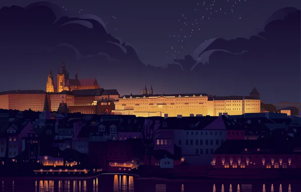 Home, Night, The city, Palace, Prague, Czech Republic, Castle, View