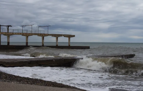 Sea, wave, the sky, clouds, overcast, Russia, Stan, the abandoned pier