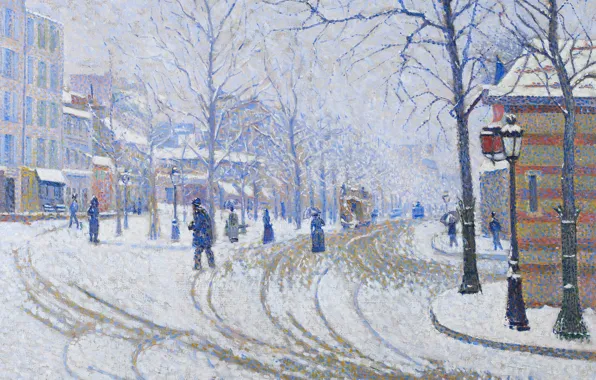 Winter, picture, the urban landscape, Paul Signac, Snow. The Boulevard De Clichy. Paris