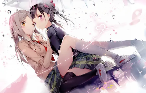 Girls, Rain, Umbrella, sakura trick