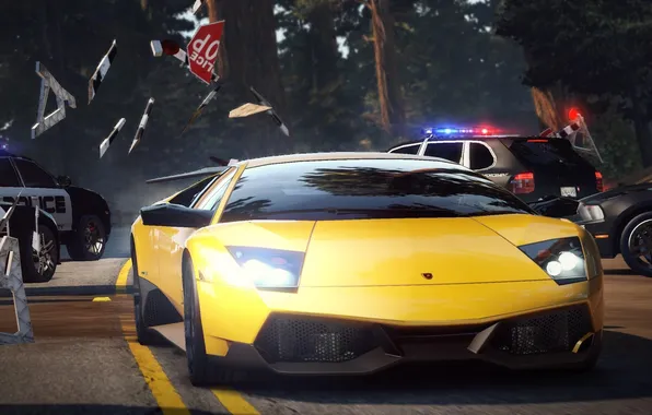 Lamborghini, need for speed, Car, cops, hot pursuit, barrier