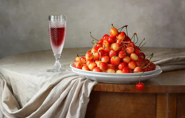 Berries, table, wine, glass, slide, plates, still life, a lot