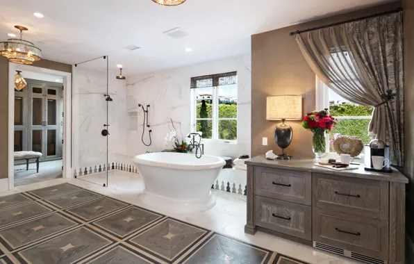 Picture flowers, design, style, window, bath, lamp, mansion, design