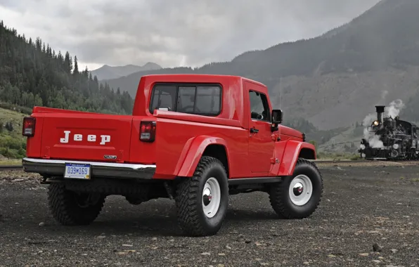 Concept, the sky, red, The concept, Jeep, rear view, pickup, Jeep