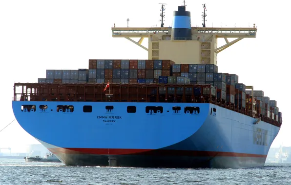 Ship, containers, barge
