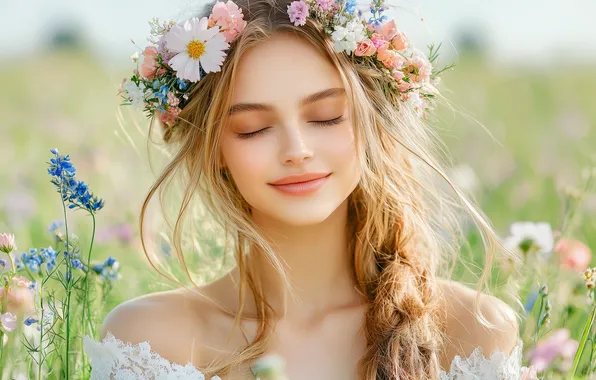 Field, summer, look, girl, dreams, flowers, nature, pose