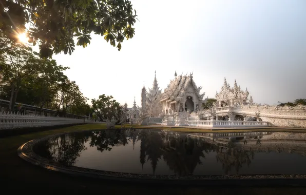 Pond, Thailand, architecture, the reflection in the water, Chiang Rai, tree branches, Alexander Ippolitov, The …