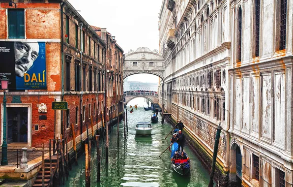Picture home, boats, Venice, channel, the bridge of sighs