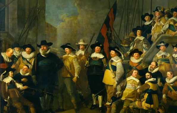 Oil, picture, Amsterdam, canvas, 1642, Jacob Adriaensz Backer, Soldiers and officers of the 'Kloveniers Compagnie' …