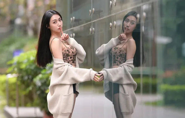 Look, pose, reflection, model, portrait, makeup, brunette, hairstyle