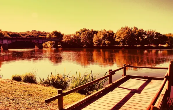 Picture bridge, river, shore, pier