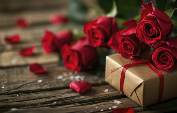 Flowers, holiday, gift, heart, Board, roses, bouquet, heart
