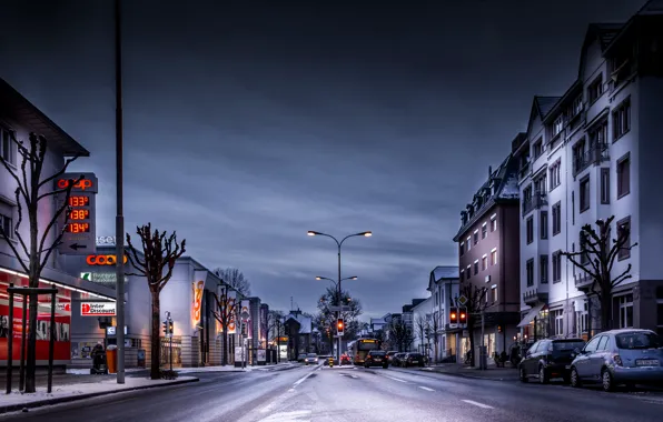 Picture Home, Winter, The evening, The city, Switzerland, Street, Road, Arbon