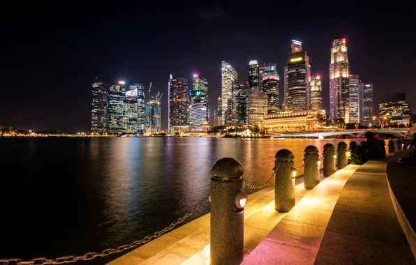 Picture night, lights, coast, skyscrapers, lights, Singapore