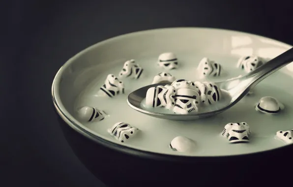 Milk, Star Wars, spoon, stormtroopers, cereal