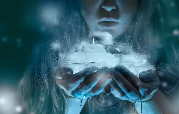 Picture girl, ice, hands