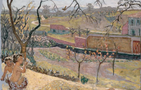 Trees, children, Stone, Nabi intimism, Little Fauns, Early Spring, Bonnard