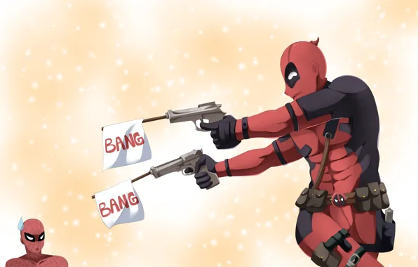 Gun, pistol, weapon, Deadpool, Spider-Man, Spiderman, Spider Man, by claudiadragneel