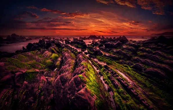 Picture the sky, clouds, landscape, clouds, stones
