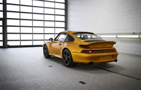 Yellow, Porsche, body, rear view, 993, 911 Turbo