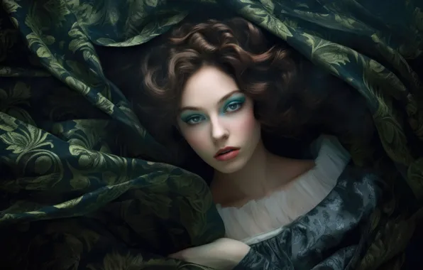 Look, girl, face, rendering, portrait, dress, art, fabric