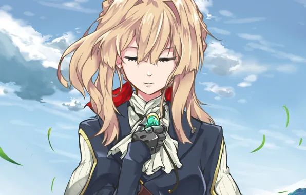 Girl, stone, blonde, brooch, Violet Evergarden
