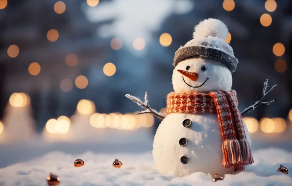 Picture winter, snow, decoration, Christmas, New year, snowman, happy, Christmas