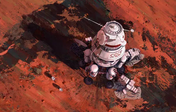 Surface, astronauts, spacecraft, Ambition 1 Lander, red mars