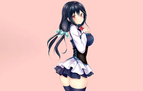 pink anime girl with black hair and eyes