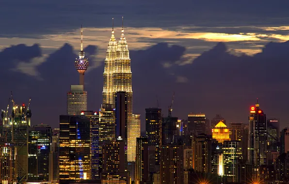 Picture building, night city, skyscrapers, Malaysia, Kuala Lumpur, Malaysia, Kuala Lumpur