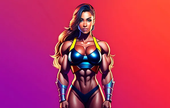 Sport, girl, background, rendering, swimsuit, bodybuilder, neural network