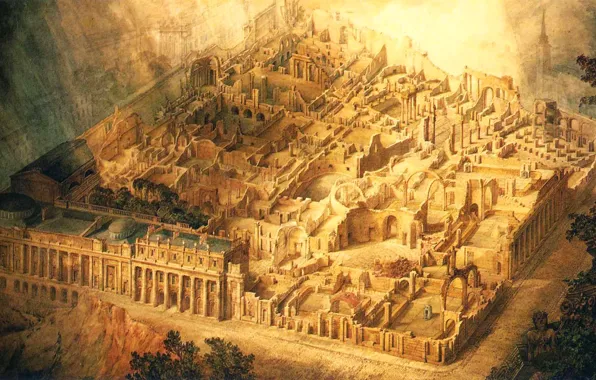 Mountains, the city, home, picture, the ruins, ruins, history, street