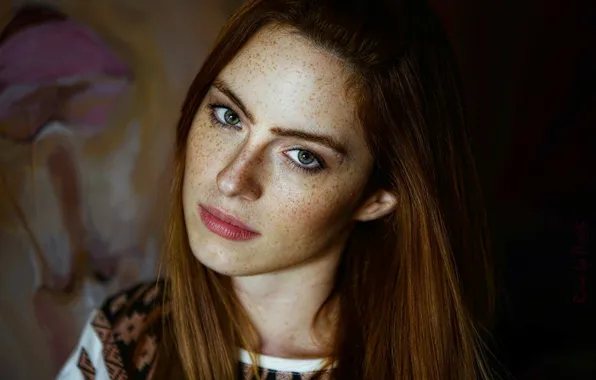 Look, close-up, face, model, portrait, makeup, hairstyle, freckles