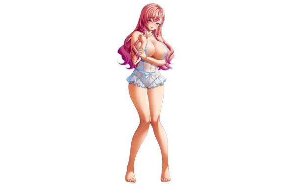 Girl, sexy, cleavage, babydoll, red hair, long hair, legs, boobs