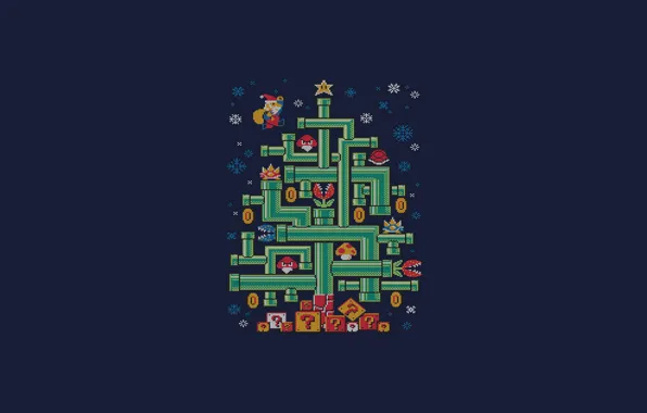Minimalism, Mario, New year, Tree, Art, Tree, Tree, New Year