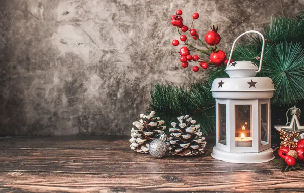 Branches, berries, table, wall, holiday, Board, star, candle