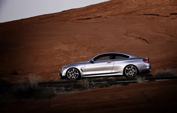 Road, Concept, door, BMW, Silver, Coupe, series, Side view