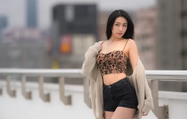 Shorts, Mike, Asian, Pose, Brunette