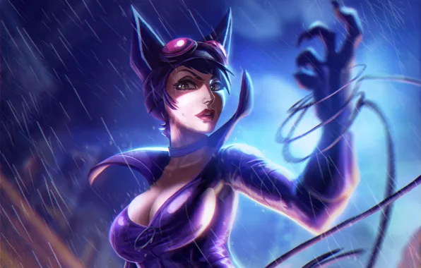 Girl, Rain, Art, Beauty, Rain, The shower, Catwoman, Character