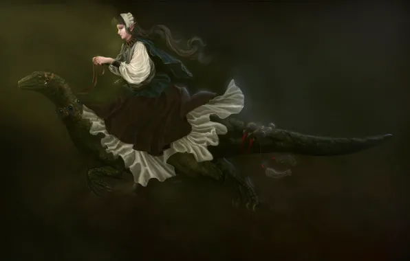 Girl, dinosaur, elf, nausnice