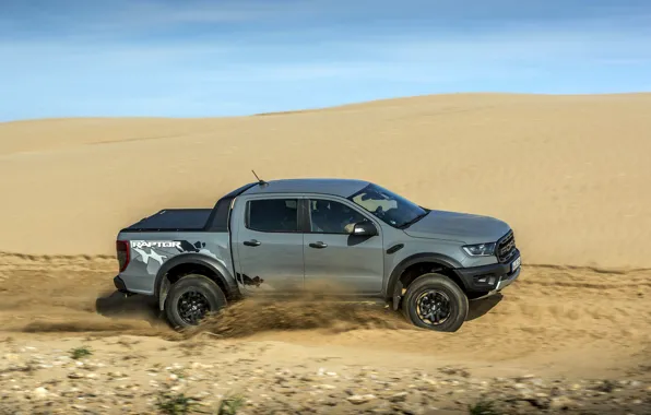 Picture the sky, grey, speed, Ford, Raptor, Sands, pickup, Ranger