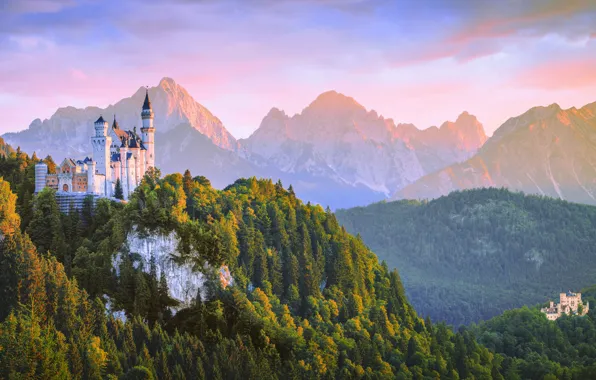 Mountains, Trees, Germany, Castle, Bayern, Germany, Neuschwanstein, Bavaria