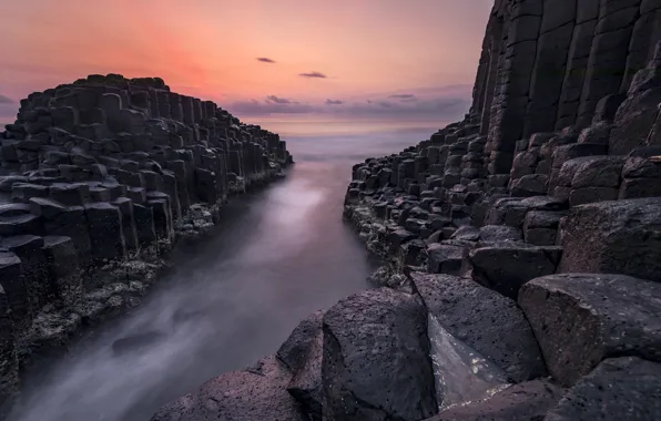Sea, clouds, sunset, stones, rocks, shore, the evening, rocky