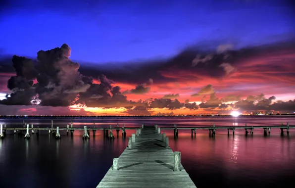 Picture the sky, clouds, sunset, clouds, lights, Marina, the evening, pierce