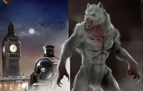 Wallpaper the moon, London, the engine, werewolf, A werewolf