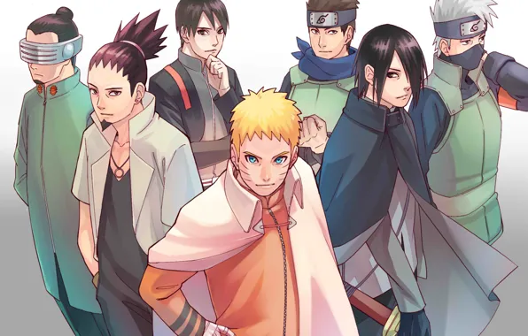Picture Naruto, Uchiha Sasuke, Hatake Kakashi, Uzumaki Naruto, Sai, nanadaime, Konohamaru, Shikamaru Nara
